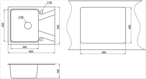 Кухонная мойка Granula GR-6201 графит, 620x500 мм