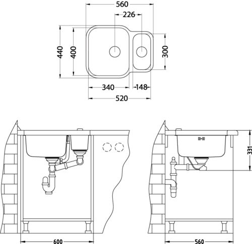 Кухонная мойка Alveus Duo 70 сифон, клапан-автомат, 560x400, 1039363